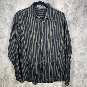 Men's Black and Gray Striped Casual Shirt